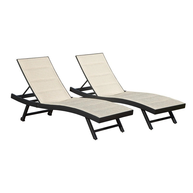 Lot de 2 chaises longues de patio Domi, chaises longues d'extérieur, chaises longues de piscine en textilène et aluminium