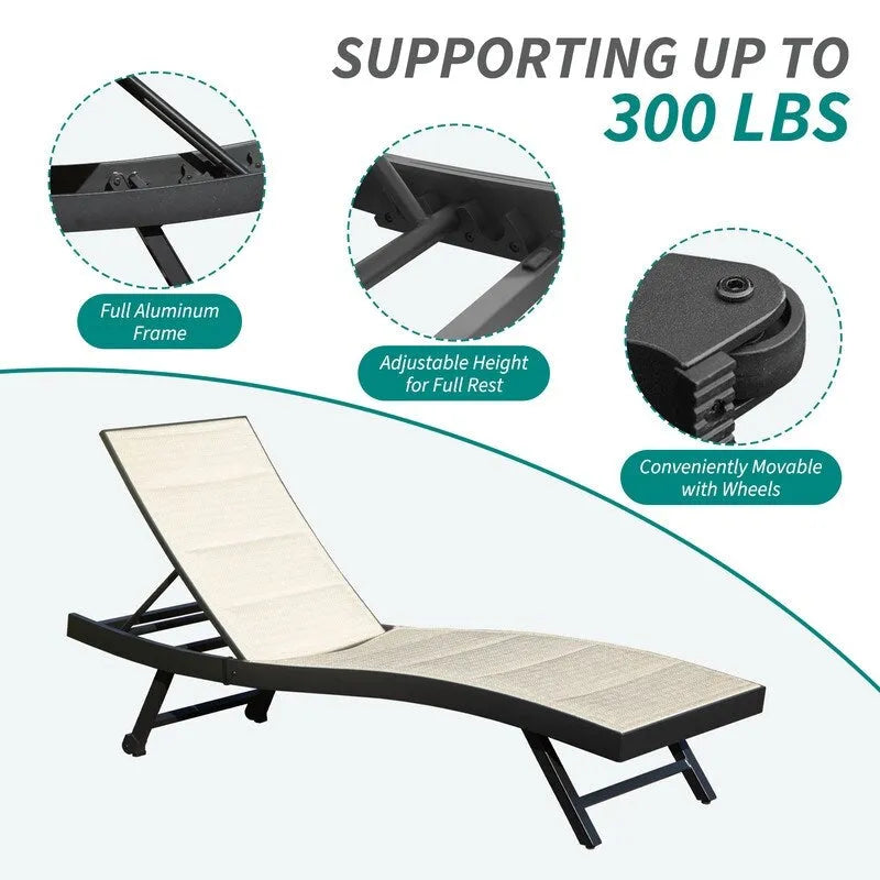 Lot de 2 chaises longues de patio Domi, chaises longues d'extérieur, chaises longues de piscine en textilène et aluminium