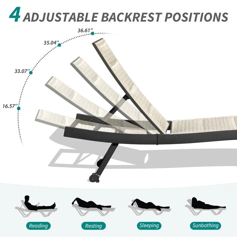 Lot de 2 chaises longues de patio Domi, chaises longues d'extérieur, chaises longues de piscine en textilène et aluminium
