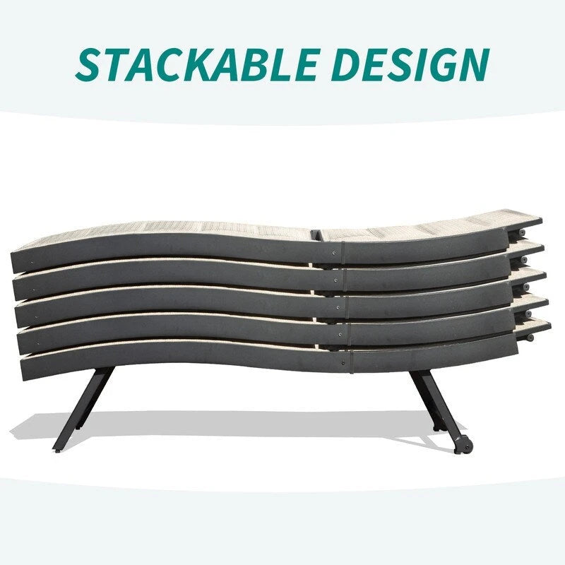 Lot de 2 chaises longues de patio Domi, chaises longues d'extérieur, chaises longues de piscine en textilène et aluminium