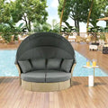 Lit de repos d'extérieur, ensemble de meubles de jardin avec auvent rétractable, canapé rond en rotin tressé pour patio avec 4 coussins