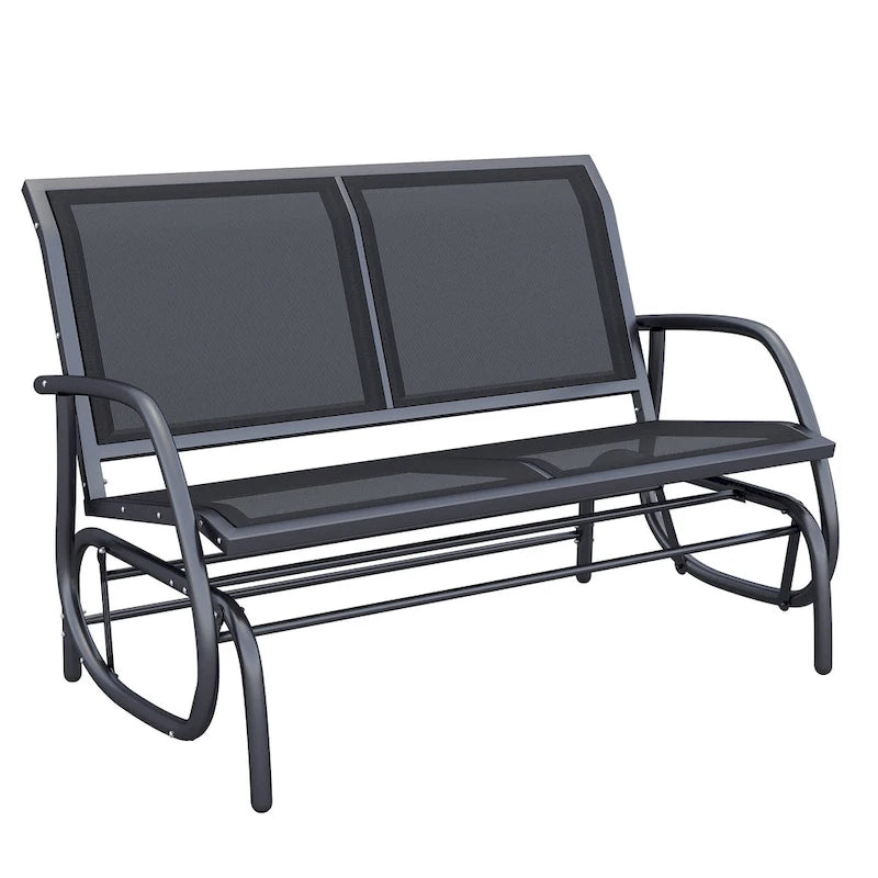 2-Person Outdoor Glider Bench, Patio Double Swing Rocking Chair Loveseat with Powder Coated Steel Frame for Garden, Porch