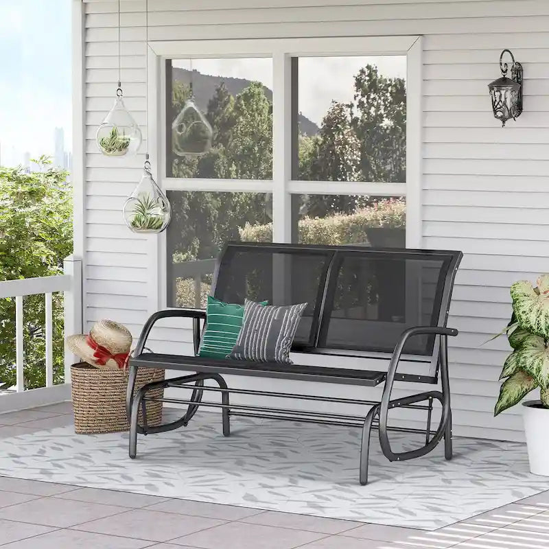 Balançoire à bascule double 2 places d'extérieur, fauteuil à bascule double pour patio avec cadre en acier thermolaqué pour jardin, véranda