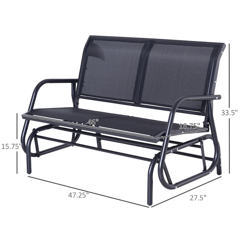 Balançoire à bascule double 2 places d'extérieur, fauteuil à bascule double pour patio avec cadre en acier thermolaqué pour jardin, véranda