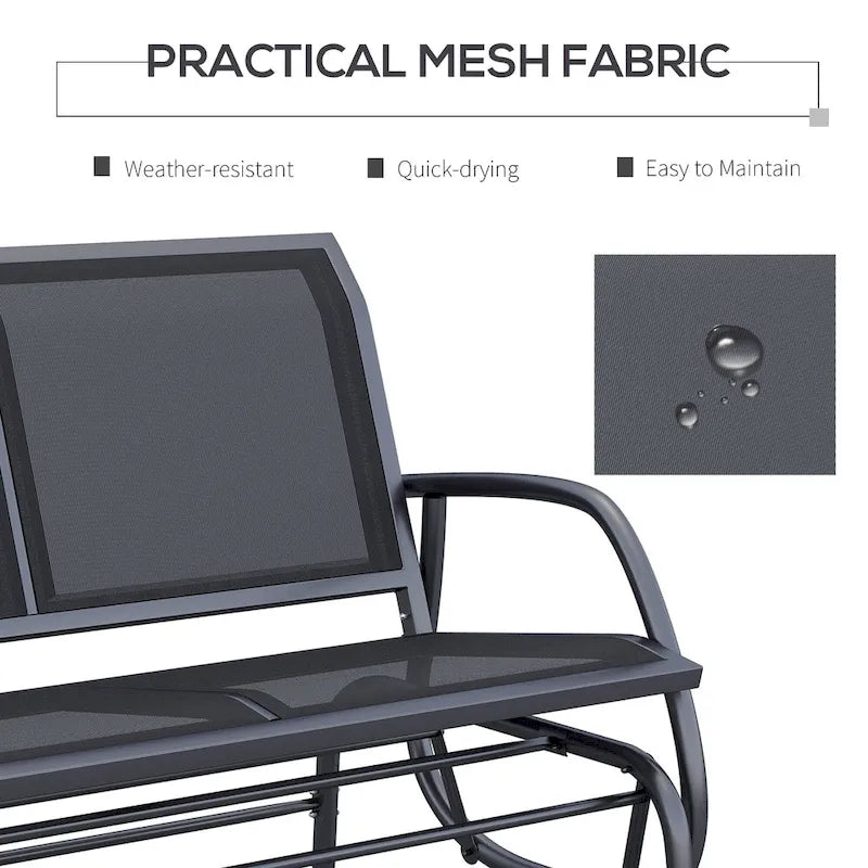 Balançoire à bascule double 2 places d'extérieur, fauteuil à bascule double pour patio avec cadre en acier thermolaqué pour jardin, véranda
