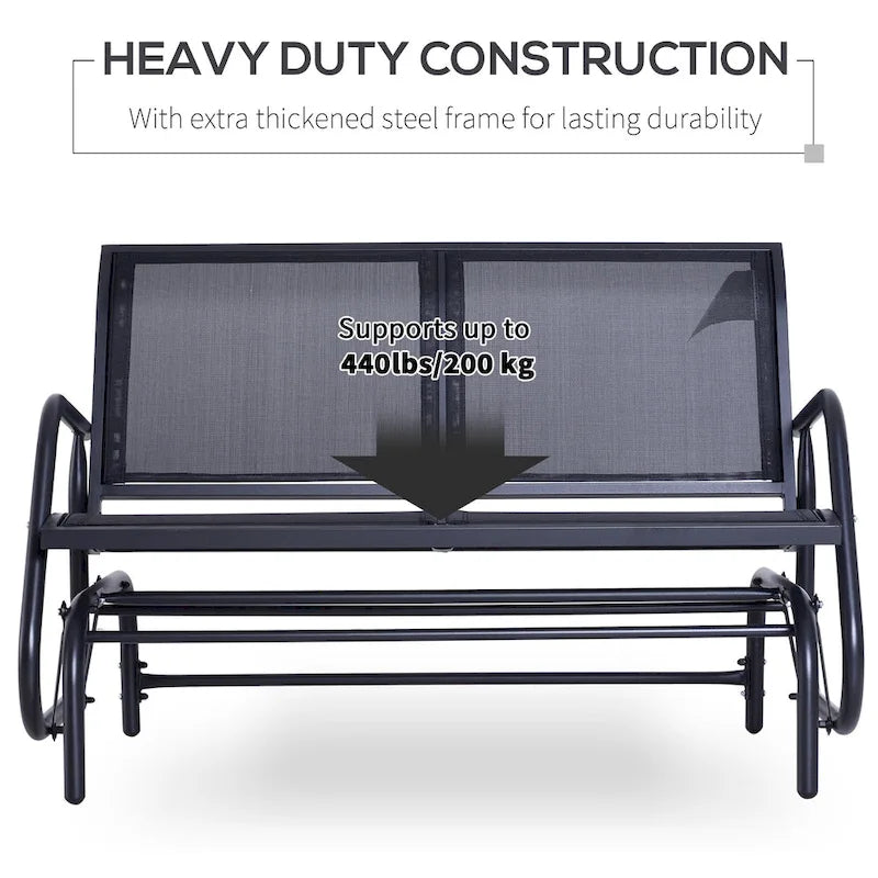 Balançoire à bascule double 2 places d'extérieur, fauteuil à bascule double pour patio avec cadre en acier thermolaqué pour jardin, véranda