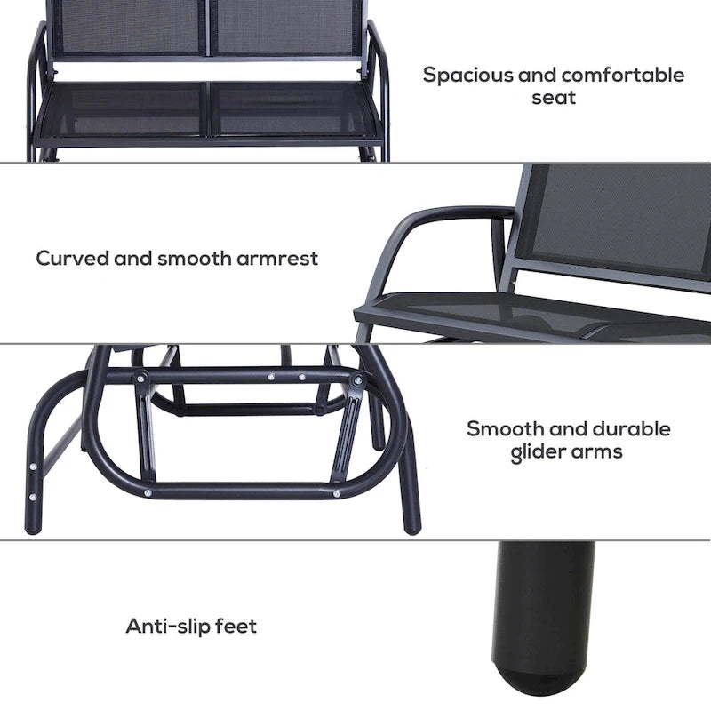 Balançoire à bascule double 2 places d'extérieur, fauteuil à bascule double pour patio avec cadre en acier thermolaqué pour jardin, véranda