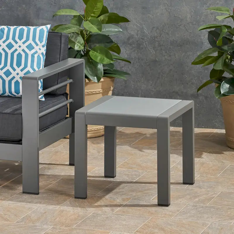 Pool Coffee Table Square Accent Table Outdoor Side Table Aluminum Frame Sofa Tabl with Frosted Tempered Glass Top