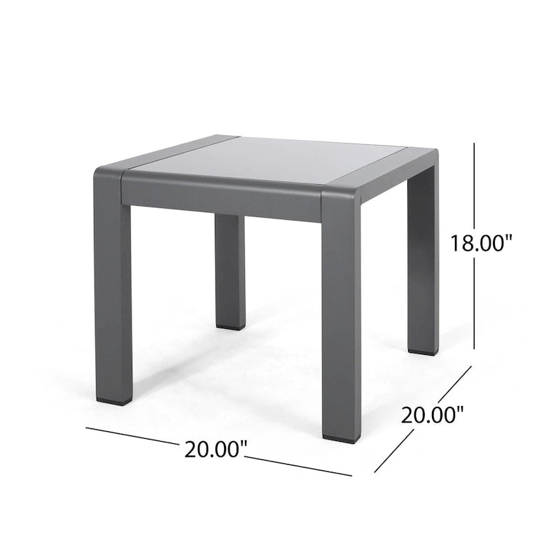 Table basse de piscine Table d'appoint carrée Table d'appoint d'extérieur en aluminium Table de canapé avec plateau en verre trempé dépoli