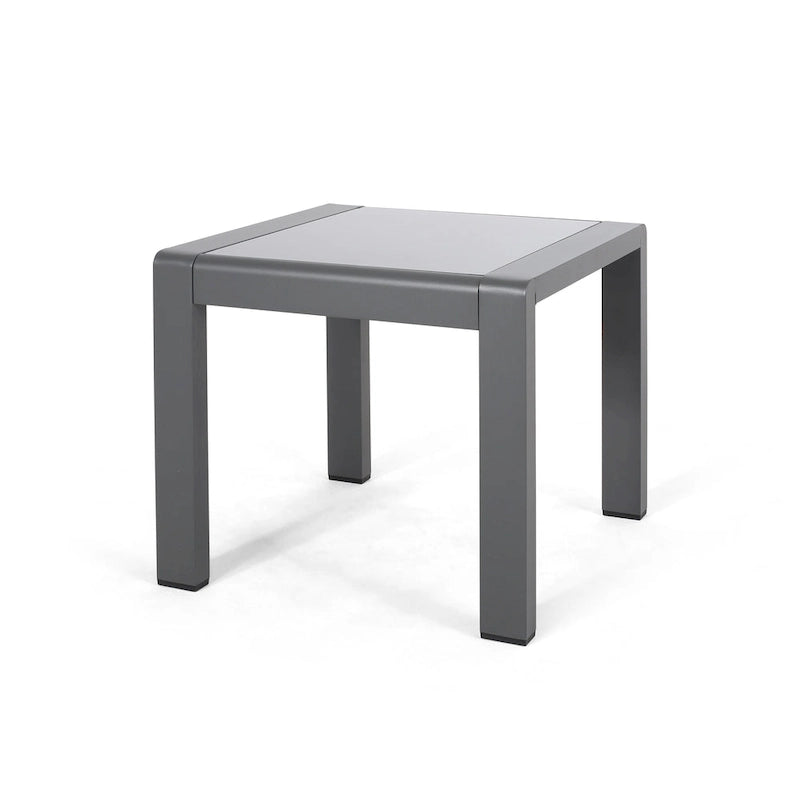 Table basse de piscine Table d'appoint carrée Table d'appoint d'extérieur en aluminium Table de canapé avec plateau en verre trempé dépoli