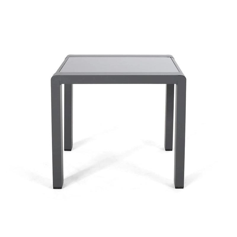 Table basse de piscine Table d'appoint carrée Table d'appoint d'extérieur en aluminium Table de canapé avec plateau en verre trempé dépoli