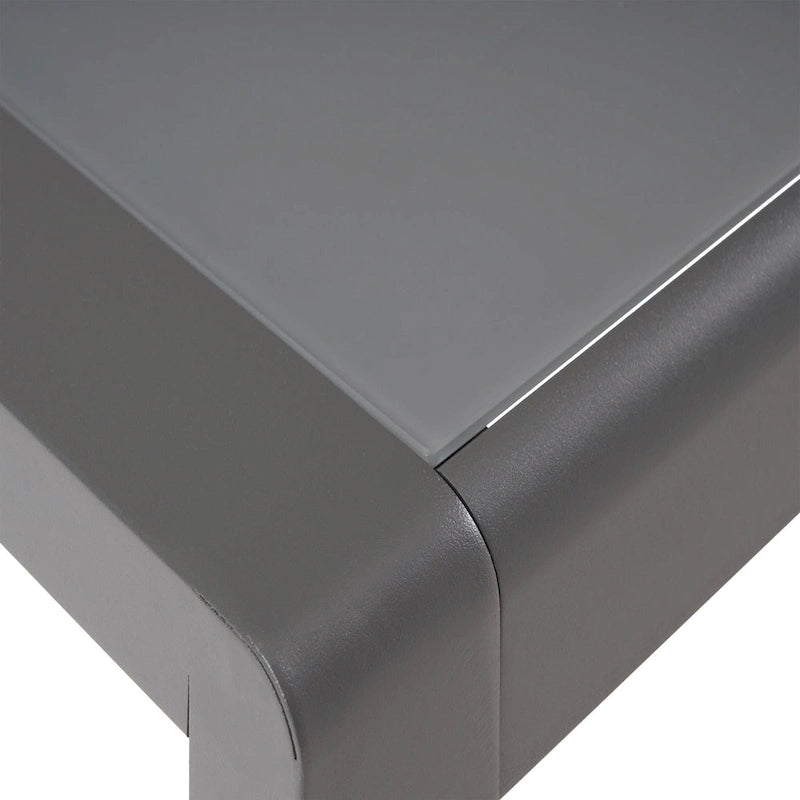 Table basse de piscine Table d'appoint carrée Table d'appoint d'extérieur en aluminium Table de canapé avec plateau en verre trempé dépoli