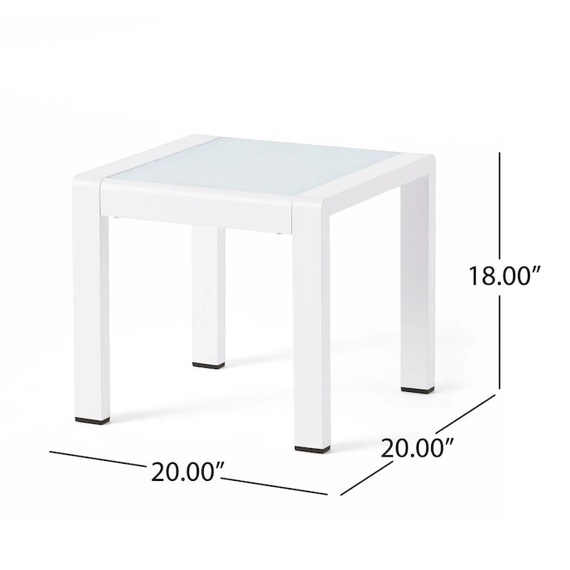 Table basse de piscine Table d'appoint carrée Table d'appoint d'extérieur en aluminium Table de canapé avec plateau en verre trempé dépoli