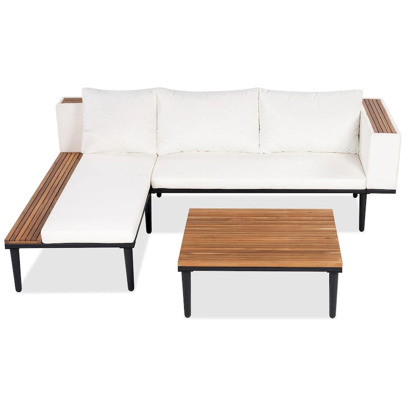 Ensemble de meubles de patio avec coussins amovibles et table basse, canapé en bois d'acacia, canapé d'angle d'extérieur