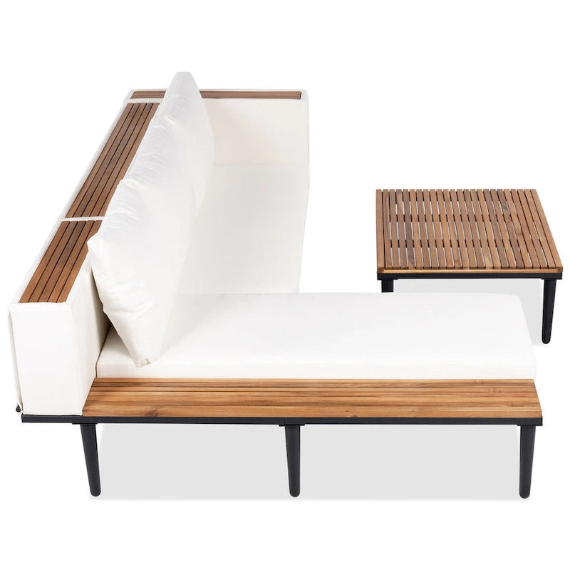 Ensemble de meubles de patio avec coussins amovibles et table basse, canapé en bois d'acacia, canapé d'angle d'extérieur