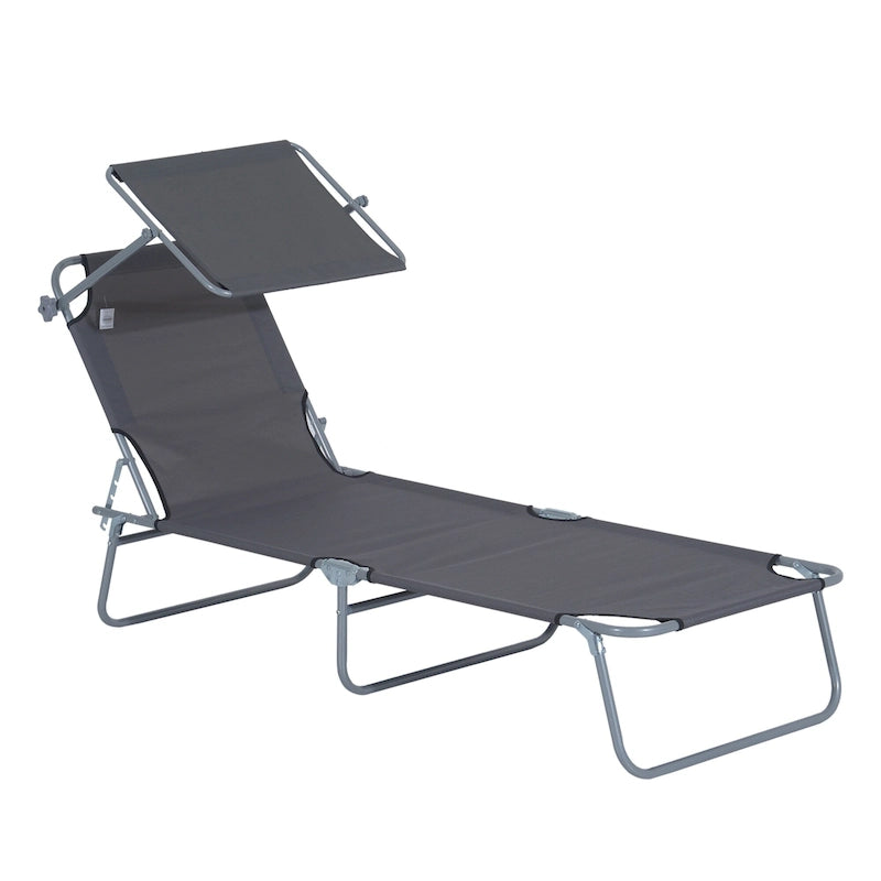 Chaise longue d'extérieur Outsunny, transat pliable réglable, chaise de bronzage avec pare-soleil pour la plage, le camping, le jardin