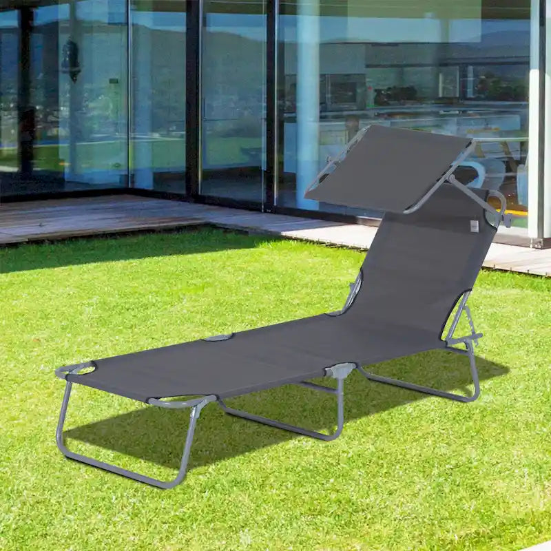 Chaise longue d'extérieur Outsunny, transat pliable réglable, chaise de bronzage avec pare-soleil pour la plage, le camping, le jardin