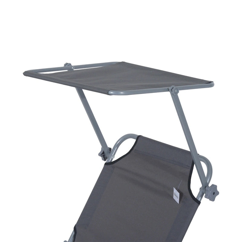 Chaise longue d'extérieur Outsunny, transat pliable réglable, chaise de bronzage avec pare-soleil pour la plage, le camping, le jardin