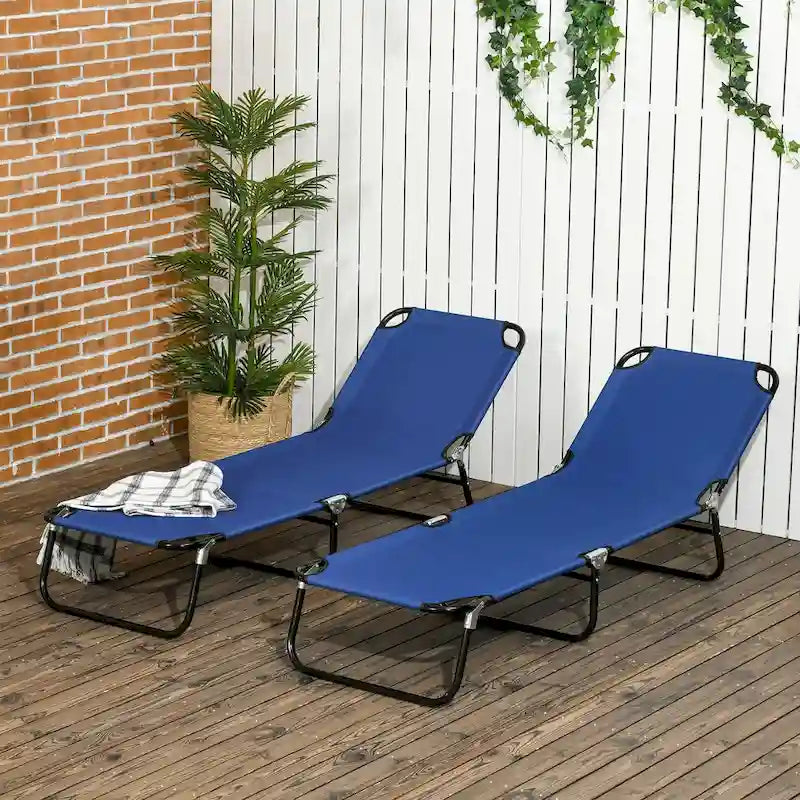 Outsunny Lot de 2 chaises longues pliantes de piscine avec dossier inclinable sur 5 niveaux, cadre en acier pour la plage, le jardin, le patio