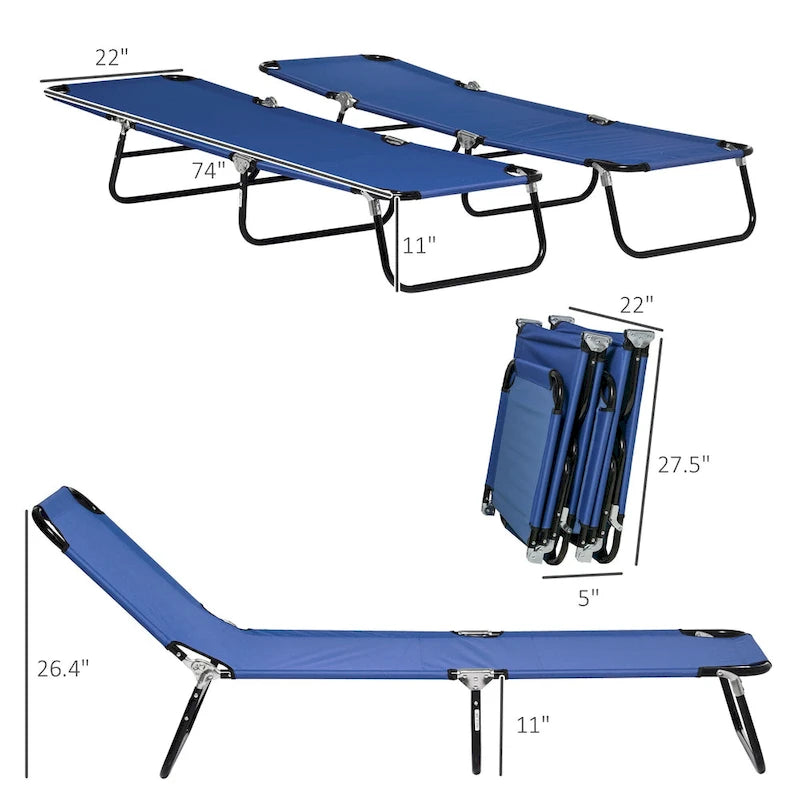 Outsunny Lot de 2 chaises longues pliantes de piscine avec dossier inclinable sur 5 niveaux, cadre en acier pour la plage, le jardin, le patio