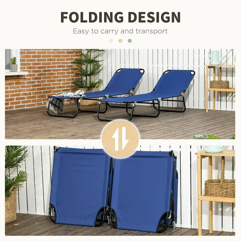 Outsunny Lot de 2 chaises longues pliantes de piscine avec dossier inclinable sur 5 niveaux, cadre en acier pour la plage, le jardin, le patio