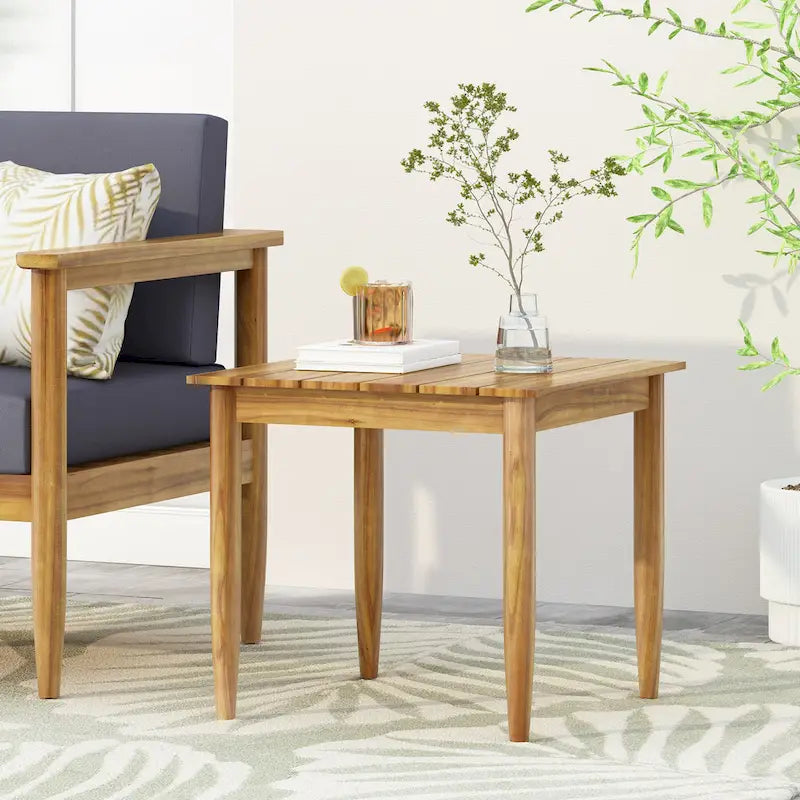 Rustic Side Table Outdoor End Table Wood Sofa Table with Slat Top, Portable Snack Table Plant Stand Coffee Table