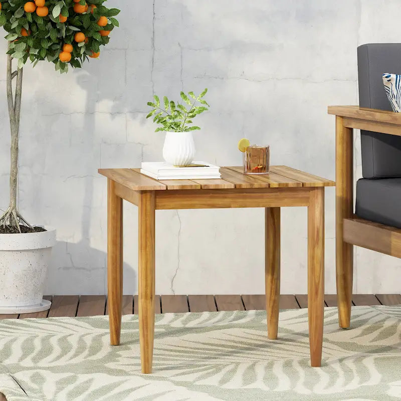 Table d'appoint rustique Table de chevet d'extérieur Table de canapé en bois avec plateau à lattes, Table de collation portable Support à plantes Table basse