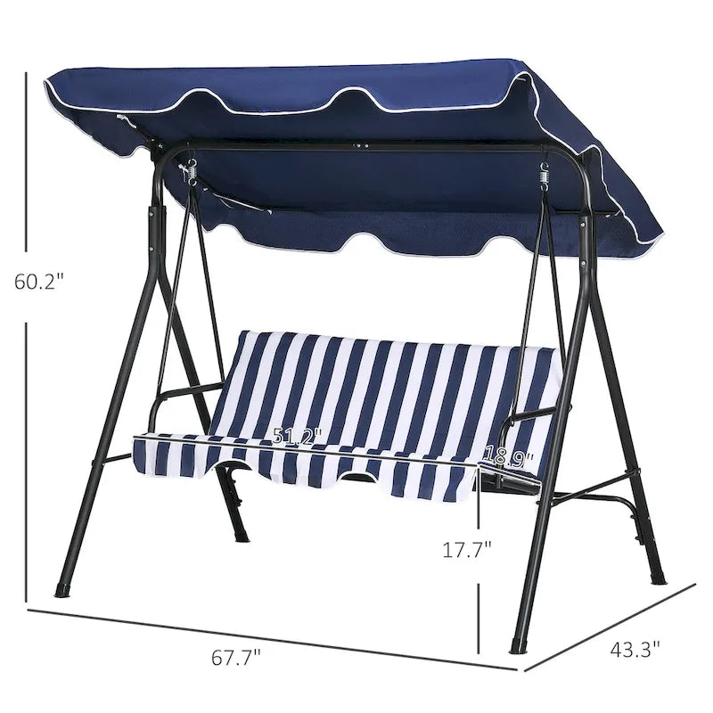 Balançoire de patio à 3 places avec coussin amovible et auvent inclinable réglable pour patio, jardin, bord de piscine, balcon
