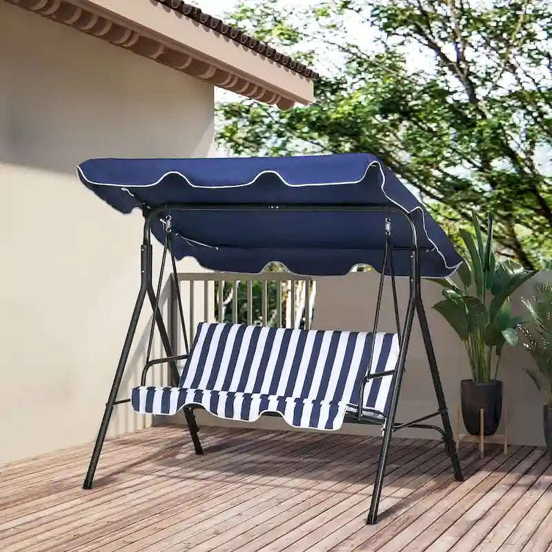 Balançoire de patio à 3 places avec coussin amovible et auvent inclinable réglable pour patio, jardin, bord de piscine, balcon