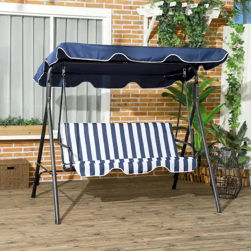 Balançoire de patio à 3 places avec coussin amovible et auvent inclinable réglable pour patio, jardin, bord de piscine, balcon