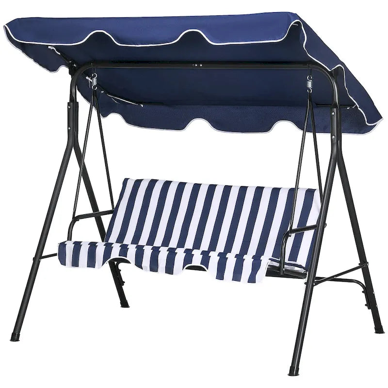Balançoire de patio à 3 places avec coussin amovible et auvent inclinable réglable pour patio, jardin, bord de piscine, balcon