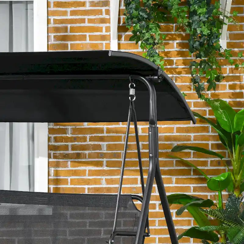 Balançoire de jardin 3 places Outsunny avec coussin amovible, support en acier et auvent inclinable réglable pour l'extérieur