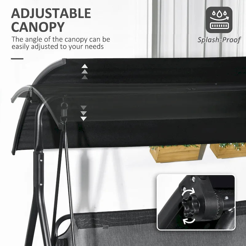 Balançoire de jardin 3 places Outsunny avec coussin amovible, support en acier et auvent inclinable réglable pour l'extérieur