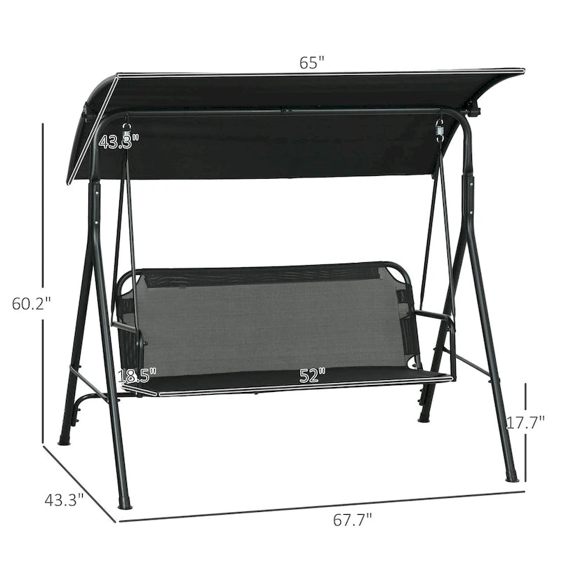 Balançoire de jardin 3 places Outsunny avec coussin amovible, support en acier et auvent inclinable réglable pour l'extérieur