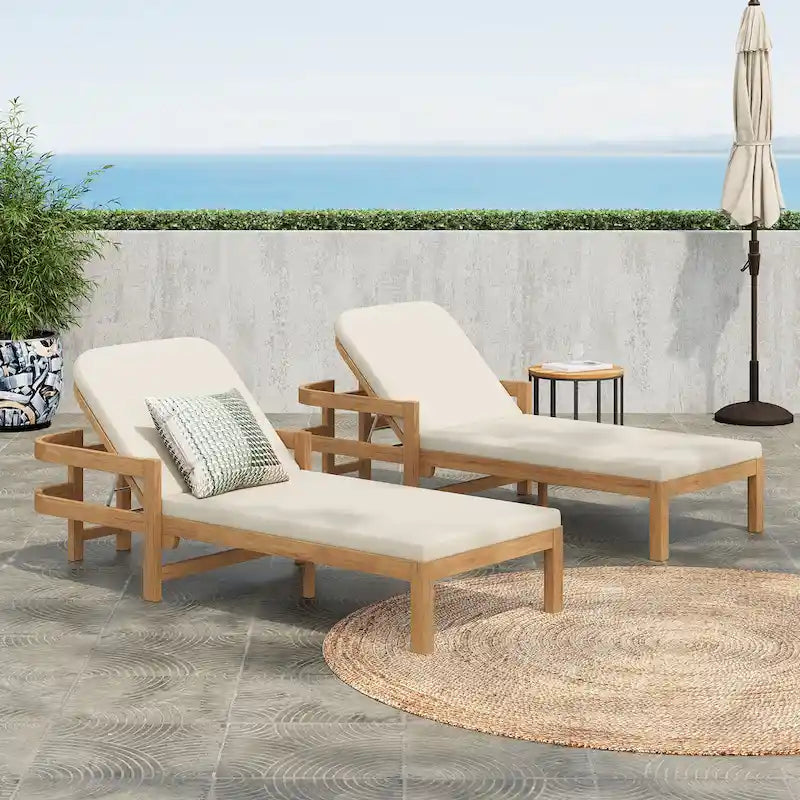 Christopher Knight Home- Cart Outdoor Acacia Wood Adjustable Chaise Lounge (Set of 2)