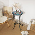 Patio Side Table with Shelf,Blue+Black