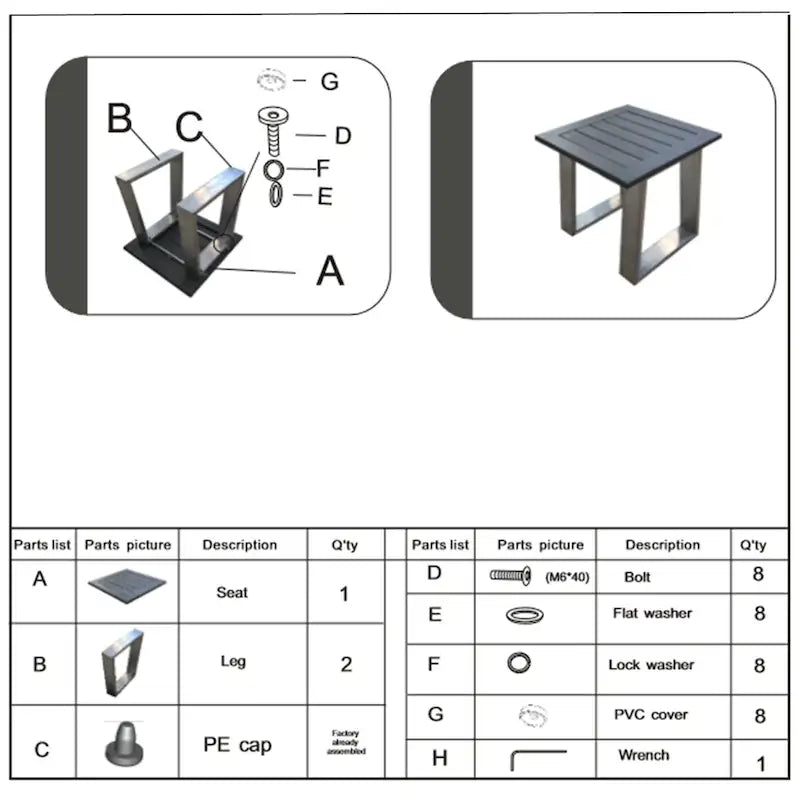 Table d'appoint/de bout carrée d'extérieur/d'intérieur en aluminium, étain poudré