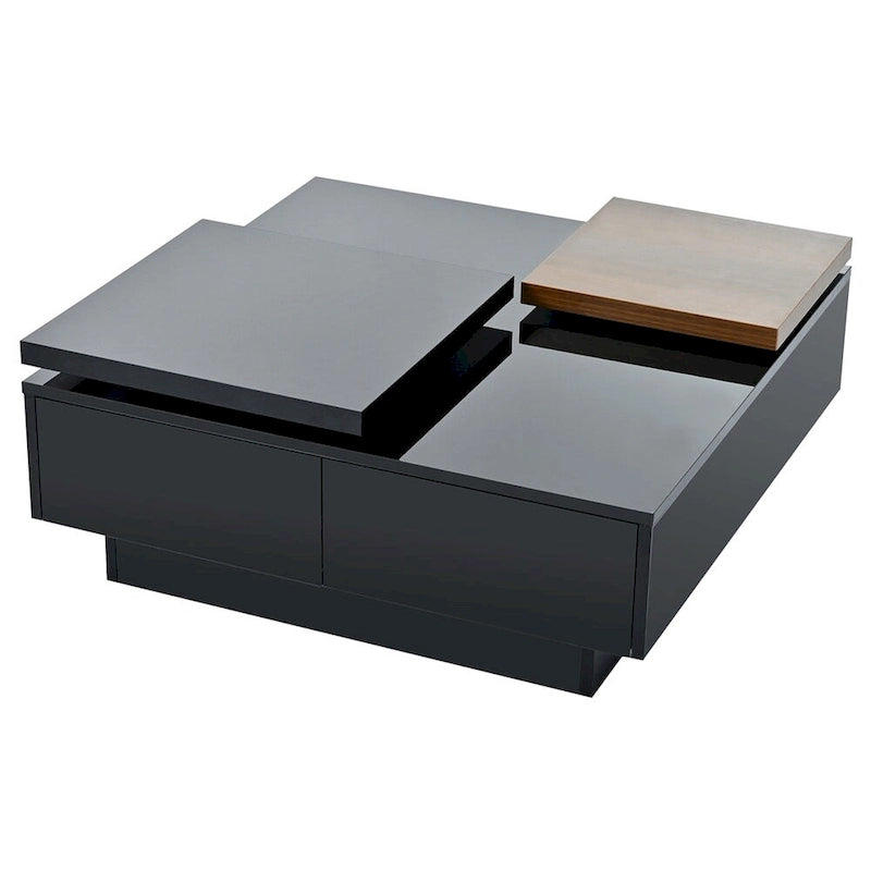 Table basse carrée avec plateau coulissant, table basse moderne avec 4 compartiments de rangement cachés, table d'appoint