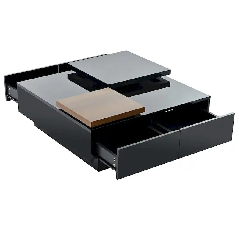 Table basse carrée avec plateau coulissant, table basse moderne avec 4 compartiments de rangement cachés, table d'appoint