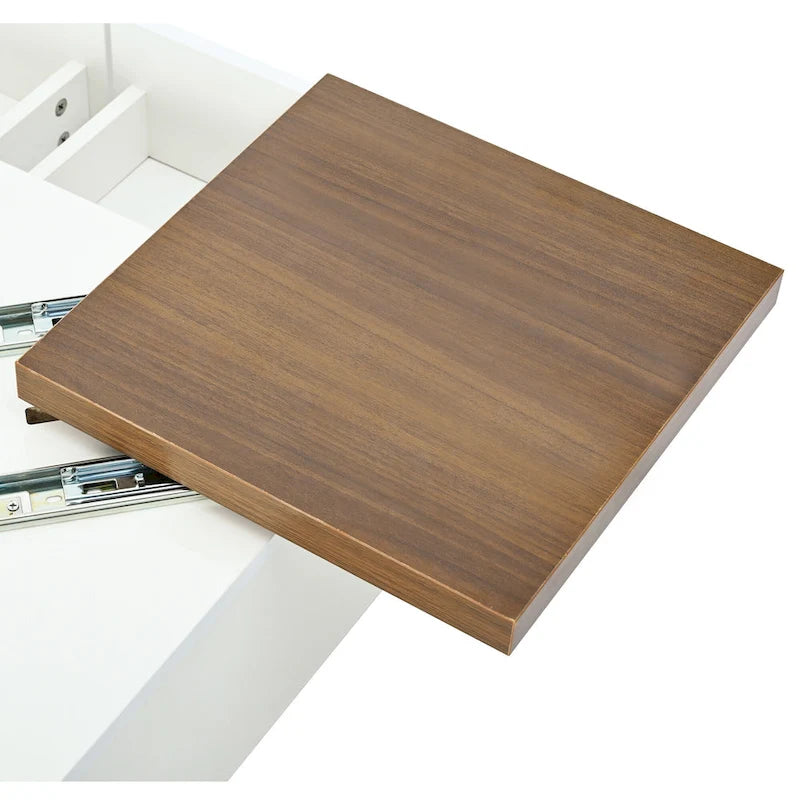 Table basse carrée avec plateau coulissant, table basse moderne avec 4 compartiments de rangement cachés, table d'appoint