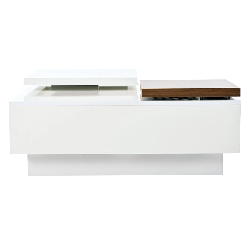 Table basse carrée avec plateau coulissant, table basse moderne avec 4 compartiments de rangement cachés, table d'appoint