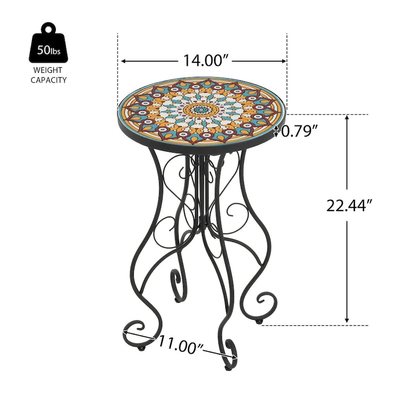 Table d'appoint ronde en céramique pour l'extérieur, Colorée+Noire