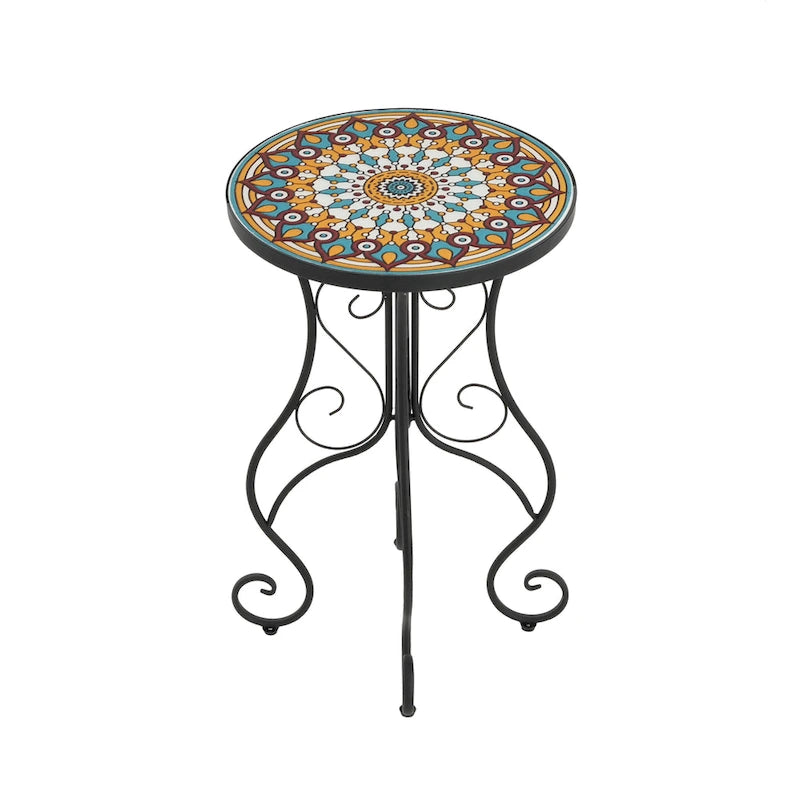 Table d'appoint ronde en céramique pour l'extérieur, Colorée+Noire