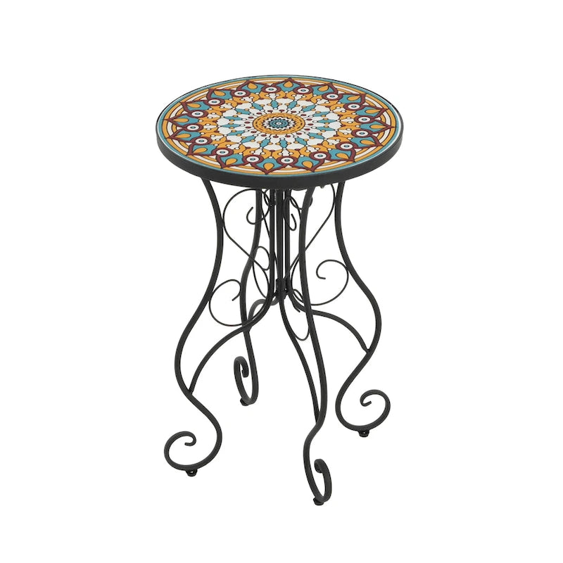 Table d'appoint ronde en céramique pour l'extérieur, Colorée+Noire