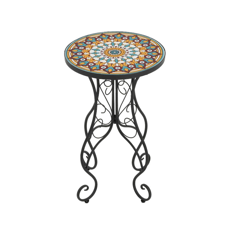 Table d'appoint ronde en céramique pour l'extérieur, Colorée+Noire
