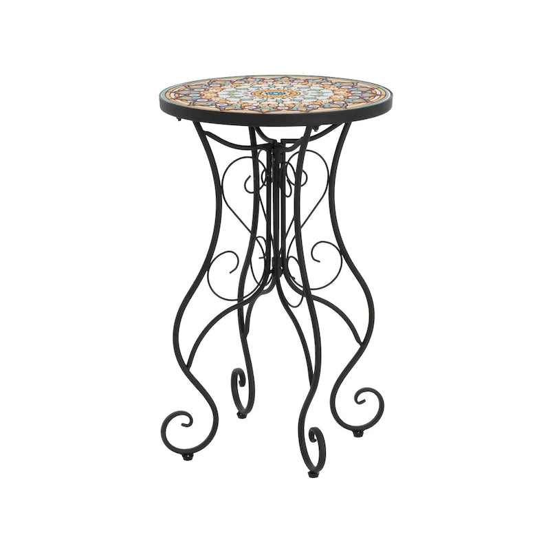 Table d'appoint ronde en céramique pour l'extérieur, Colorée+Noire
