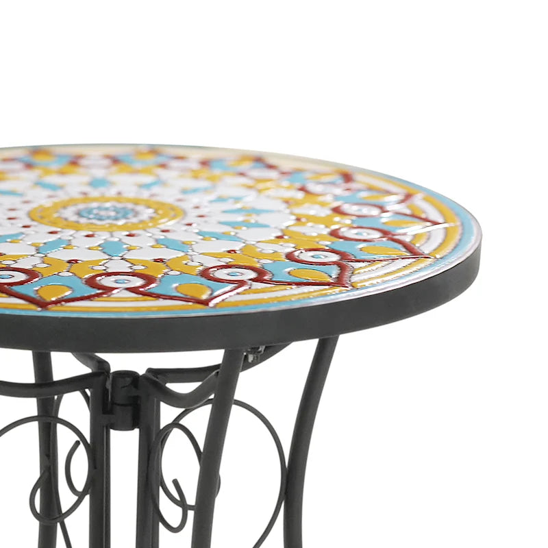 Table d'appoint ronde en céramique pour l'extérieur, Colorée+Noire