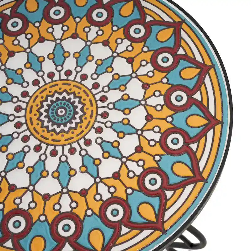 Table d'appoint ronde en céramique pour l'extérieur, Colorée+Noire