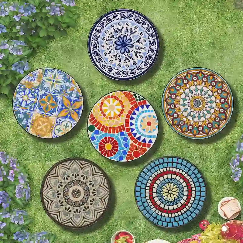 Table d'appoint ronde en céramique pour l'extérieur, Colorée+Noire