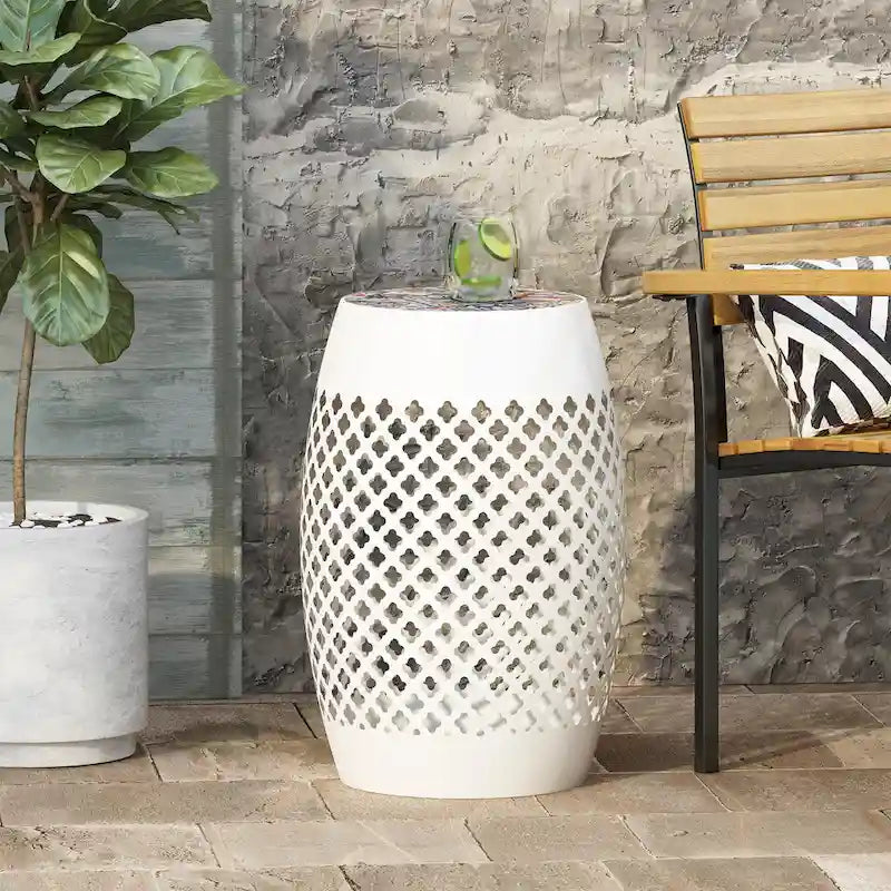 18 Inch Iron Side Table Southwest Mosaic Top Outdoor Patio Table